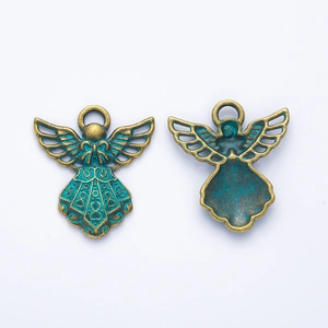 Vintage zinc alloy angel pendants with antique bronze finish showing front and back view