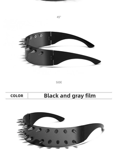 Detailansicht der Cyberpunk Sonnenbrille mit silbernen Nieten und grauen Gläsern