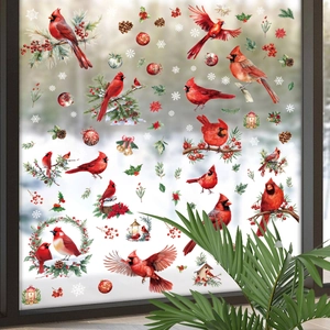 Weihnachts Fensteraufkleber PVC Statische Haftung Kardinalvogel Weihnachtsmann Schneeflocken Glasdekor Für Zuhause Festlich