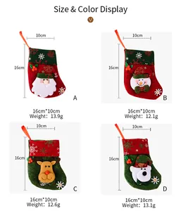 Size chart showing 16cm height mini Christmas stockings in four styles for cutlery storage