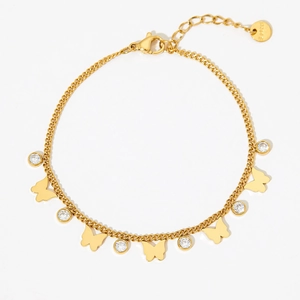 Elegant gold stainless steel butterfly bracelet with sparkling zircon and lobster clasp