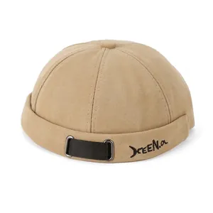 Beige winter miki hat with letter embroidery and adjustable buckle for unisex wear