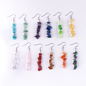 Natural Stone Chip Drop Earrings Handmade Irregular Beaded Dangle Earrings With Stainless Steel Earring Post Boho Style