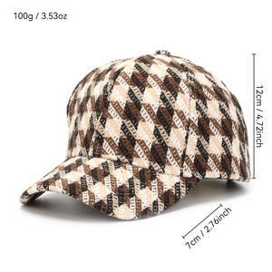 Casquette de baseball pied-de-poule classique en laine épaisse pour l'automne et l'hiver