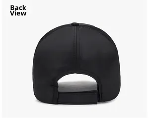 Detail of adjustable velcro strap and breathable mesh back on black outdoor sun hat