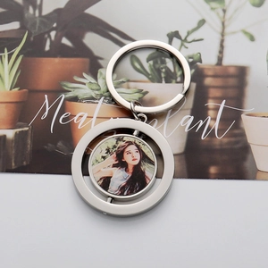 Sublimation round spinning keychain with custom portrait on stainless steel blank ring