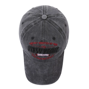 Vintage washed cotton baseball cap in charcoal grey with New York 3D embroidery detail