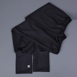Detail view of black cooling ice silk sun sleeves with thumb holes and logo print