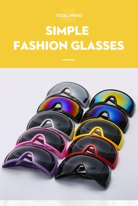 Multiple colors of wrap-around oversized frame sports sunglasses in a professional display