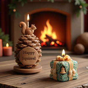 Weihnachtliche Pinienzapfen und Geschenkkarton Kerzenformen für DIY Feiertagsdekoration