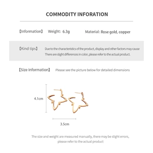 Detailed technical diagram showing dimensions 4.1cm by 3.5cm of the rose gold star earring