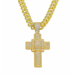 Iced Out Cross Necklace Alloy Rhinestone Cuban Chain Hip Hop Punk Jewelry For Men Sparkling Heavy Metal Accessory