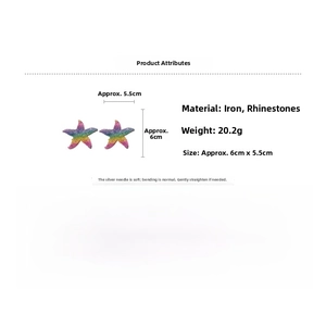 Detail view of starfish earrings with rhinestones showing size 6cm by 5.5cm and silver pins