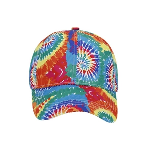 Rainbow tie-dye baseball cap with colorful spiral pattern for beach vacation and sun protection