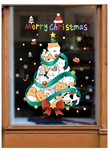 Detailed Christmas window decal featuring pets as a tree with Merry Christmas text