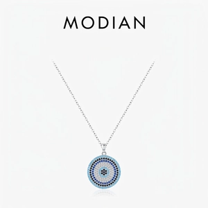 925 Sterling Silver Evil Eye Necklace For Women Round Pave Turquoise Zirconia Pendant Vintage Lucky Jewelry Charm