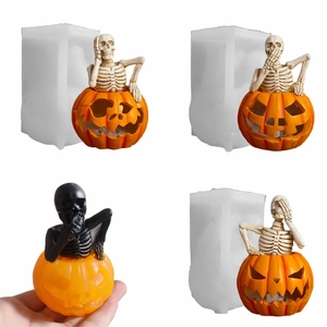 Stampo In Silicone Zucca Scheletro Halloween DIY Creazione Candele Teschio Resina Gesso Artigianato Strumento Decorativo