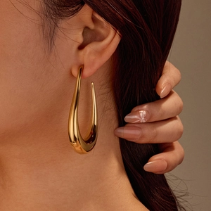 Hollow U-Shaped Teardrop Earrings Stainless Steel Geometric Vintage Fashion Jewelry For Women Polished Metallic Luster