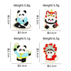 Set of four Chinese style panda enamel pins featuring lion dance and opera themes