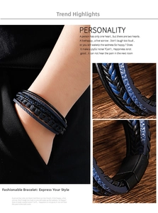 Detail eines mehrlagigen Lederarmbands mit Magnetverschluss aus Stahl für Herren