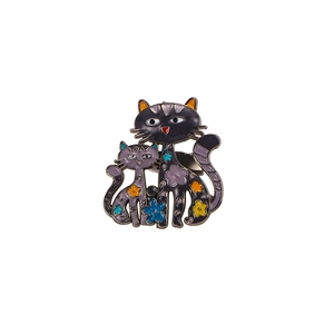Broche chat en alliage de dessin animé avec émail coloré et motifs floraux élégants