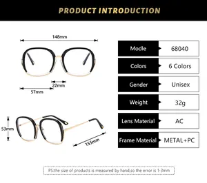 Detailed size specifications for metal round frame glasses showing precise 148mm frame width