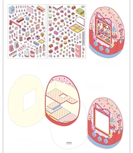 Detail of PET stickers and foldable scene card for DIY cartoon miniature assembly
