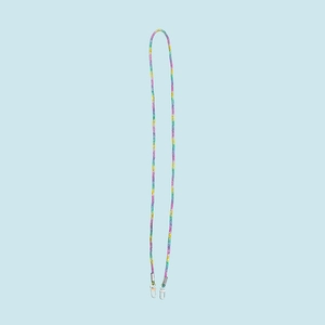 Rainbow woven lanyard strap with metal lobster clasps for phones or glasses detail