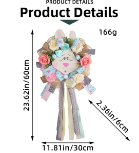 Detailed dimensions of Easter bunny wreath with fabric roses and decorative bows
