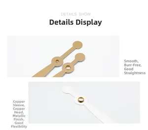 Macro detail of high-quality quartz clock hands showing metal texture and precise hole design
