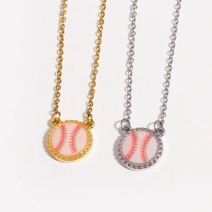 Detailed comparison of gold and silver baseball necklaces with red stitching enamel charm