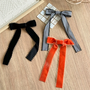 Barrettes À Cheveux Noeud Avec Longs Rubans Velours Tissu Dentelle Halloween Vintage Élégant Pour Femmes