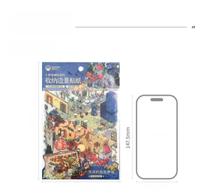 Size comparison of Dreamy Island stickers against iPhone 14 Pro for scale reference