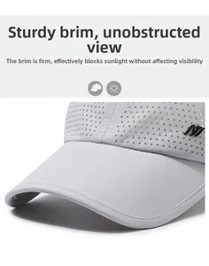 Detailed view of light gray quick-dry baseball cap featuring breathable laser-cut holes