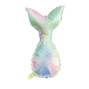 Gradient mermaid tail foil balloon with gold scales for ocean theme party decorations