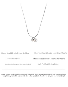 Detailed size parameters of 925 silver small ball and natural freshwater pearl necklace