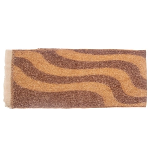 Detail of soft boucle yarn scarf with brown and beige wave jacquard pattern