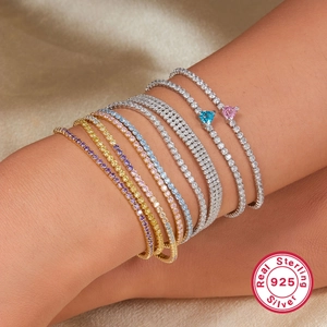 Bracciali tennis in argento sterling 925 con zirconi colorati in look a strati