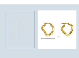Detail view of 18K gold plated stainless steel twisted earrings with size 30x23mm and 8g weight