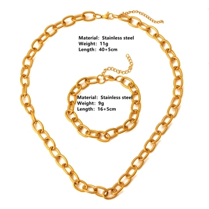 Parure collier et bracelet en acier inoxydable doré avec détails des dimensions