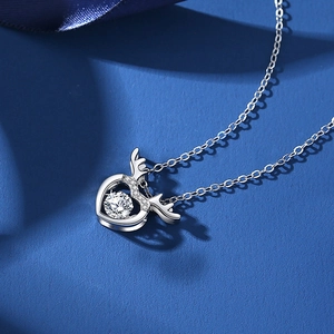 Elegant s925 silver deer antler heart necklace with a shimmering dancing stone pendant
