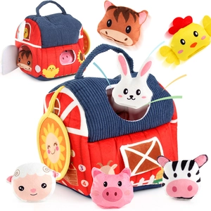 Set giocattoli peluche fattoria educativa con borsa fienile rossa e palline apprendimento