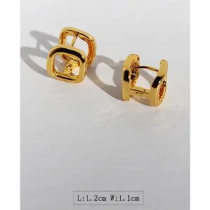 Minimalist square hollow hoop earrings in gold plated finish measuring 1.2cm x 1.1cm