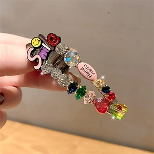 Handmade Korean Style Multicolor Rhinestone Hair Clip Elegant Smile Letter Duckbill Clip Sweet Sparkling Hair Accessories For Women