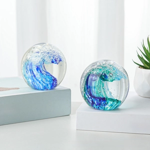 Ornement de Boule de Bulle de Vagues de Mer en Verre de Cristal Décor de Bureau Feng Shui Sphère Presse-papiers Cadeau