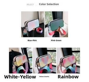Multi-angle detail of colorful gradient camera bags with wide adjustable shoulder straps