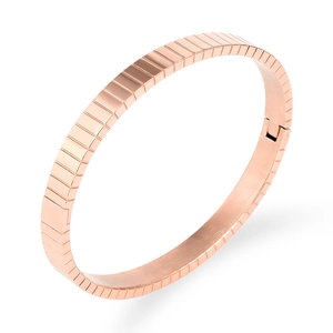 Rose gold stainless steel watchband style bangle with rectangular segmented texture design