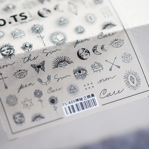 5D ultra-thin nail stickers with mystical eyes, sun, moon phases and butterfly designs
