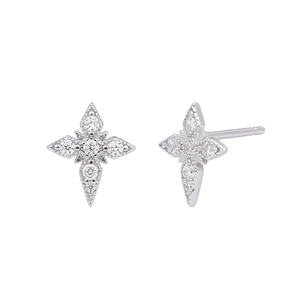 Elegant S925 sterling silver four-pointed star stud earrings with pavé zircon accents
