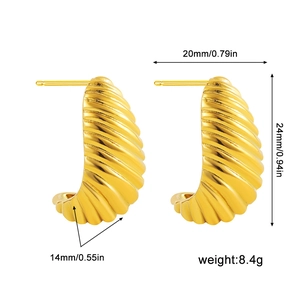 18K gold plated stainless steel croissant hoop earrings with ribbed texture design